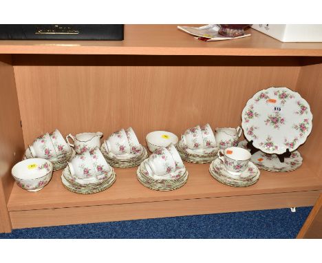 AYNSLEY 'GROTTO ROSE' 185 TEA WARE, including two serving plates, two milk, two sugar, eleven tea cups, eleven saucers and tw