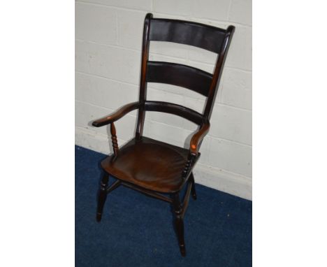 AN EARLY 20TH CENTURY MAHOGANY LADDER BACK ELBOW CHAIR
