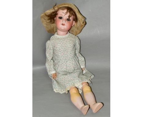 AN ARMAND MARSIELLE BISQUE HEAD DOLL, nape of neck marked 'Armand Marsielle Germany 390 A.7.M.', sleeping eyes (minor damage 