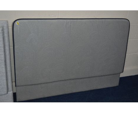 A MODERN LIGHT GREY UPHOLSTERED 4'6'' HEADBOARD, together with a dark grey 4'6'' headboard together with a modern 4' 6'' upho