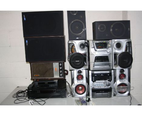 A COLLECTION OF HI FI EQUIPMENT including a Panasonic SA-AK44 hi fi with two speakers (PAT pass and working), a Goodmans mini