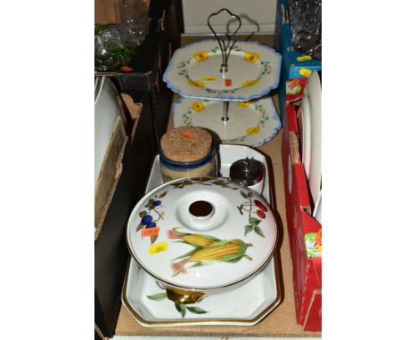 FOUR BOXES OF CERAMICS, GLASSWARE AND LOOSE ITEMS, including an Edwardian tea set, Royal Worcester Evesham, Collingwoods part