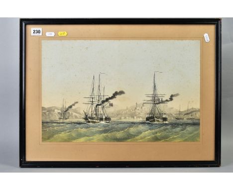 LARGE APPROXIMATE SIZE 44CM X 59CM GLAZED FRAME CONTAINING A PRINT OF THE RADE DE SEBASTOPOL, OBSERVEE PAR QUATRE VAPEURS DE 