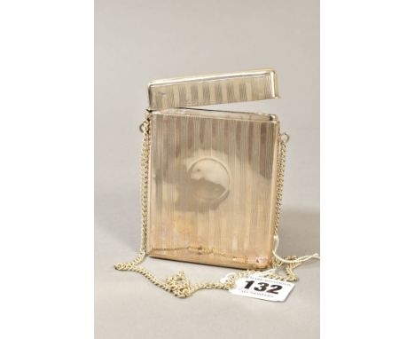 AN EDWARDIAN SILVER CARD CASE OF RECTANGULAR FORM, hinged top, engine turned decoration, vacant circular cartouche, makers I 