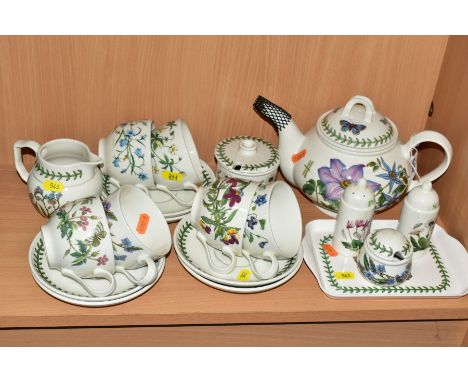 PORTMEIRION 'BOTANIC GARDEN' TEA WARES, to include tea pot, milk (chip to spout), sugar (cover restored), six tea cups, six s