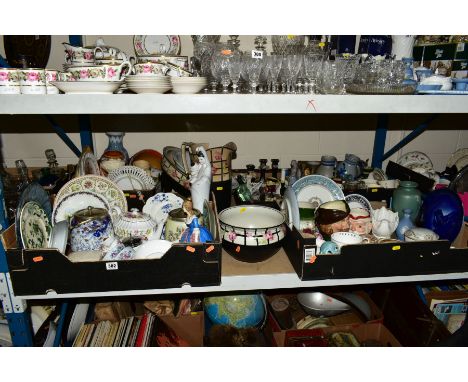 FIVE BOXES AND LOOSE OF MISCELLANEOUS CERAMICS, including Poole pottery vase, Royal Doulton Toby jug 'Robin Hood', Minton 'Fl