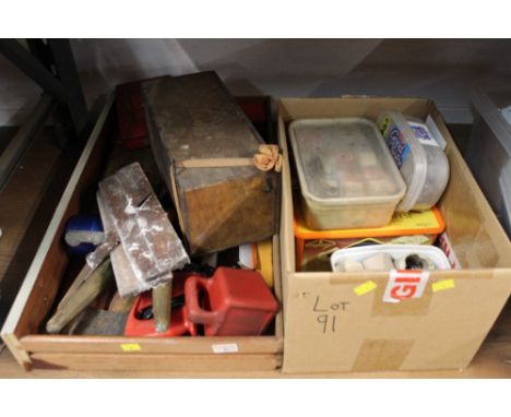 Two boxes of hand tools and automobile bulbs