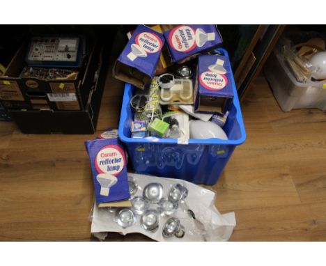 Box of light bulbs and recessed spotlights