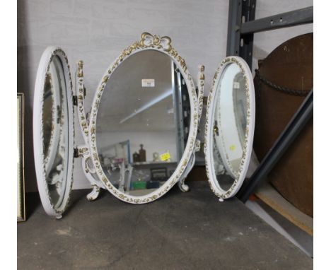 White and gilt triple dressing table mirror 