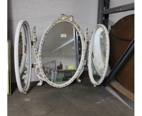 White and gilt triple dressing table mirror 