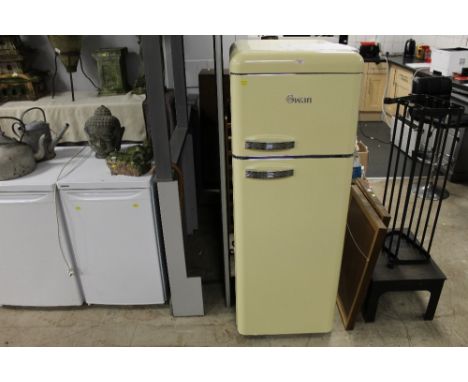 Vintage style swan yellow and chrome fridge freezer