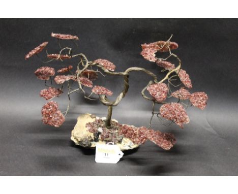 Ornamental Japanese Bonzai Tree model made from copper and amethyst 