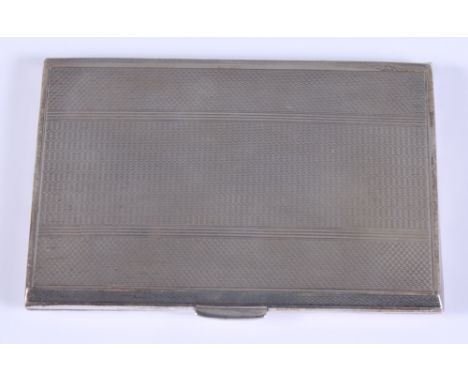 A George V silver cigarette case, makers mark worn, Birmingham 1920, with engine turned decoration, 5 3/4" long, 6.5oz troy a