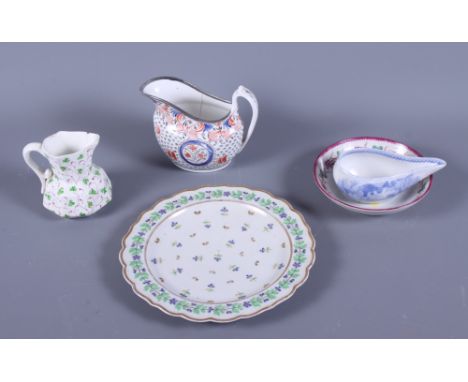A quantity of late 18th/early 19th century English porcelain, including a Caughley scalloped edge plate decorated with blue f