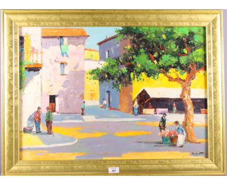 †C R D’Oyly John: oil on panel, Continental street scene, signed lower right, 19" x 27", in gilt frame