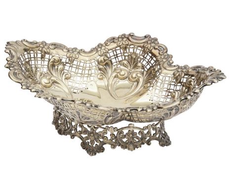 An Edwardian silver-gilt pierced dishSheffield, 1909 by James Dixon &amp; Sonsof quatrefoil from with pierced decoration, the