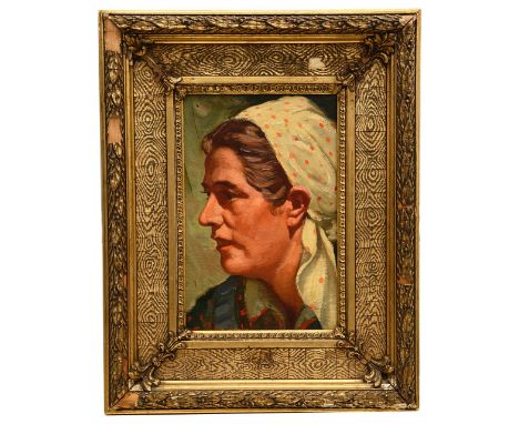 German school (early 20th century)'Portrait head of a woman', oil on board, indistinctly signed lower left, framedpanel appro