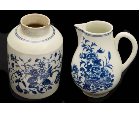 A First Period Worcester blue and white Fence pattern sparrow beak milk Jug c.1770 and a late 18th century pearlware domed te