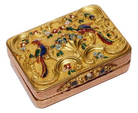 An early 19th Swiss century gold and enamel vinaigrette c.1820unmarked, of rectangular form with rounded corners and engine t
