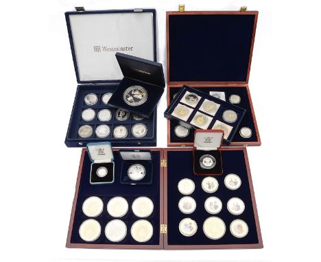 A collection of silver proof and other coins comprising 2006: Guy Gibson, Eric Nicolson and Winston Churchill Jersey £5 coins
