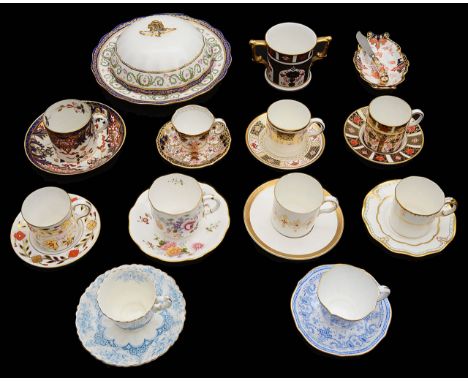 A collection of Royal Crown Derby coffee cups and saucers to include muffin dish and coverthe muffin dish and cover, pattern 