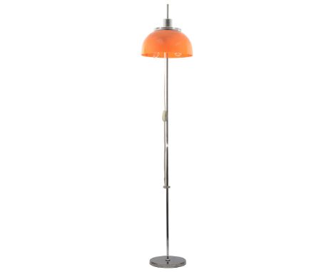 A mid 20th Century Harvey Guzzini 'Faro' retro orange standing floor lamp c.1970the mushroom shaped plastic shade with two la