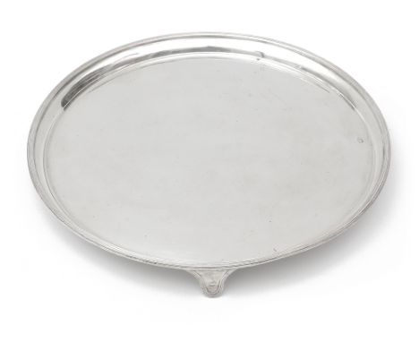 A George V silver salverBirmingham, 1934, jubilee mark, by Elkington &amp; Co.of plain circular form with reeded rim on three