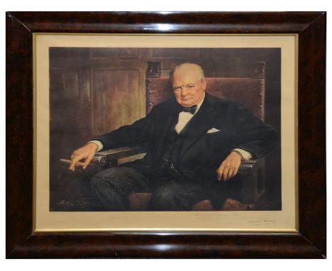 After Arthur Pan., Portrait of Sir Winston Churchill, 'bears quotation 'We are all of us defending ... a Cause', with facsimi