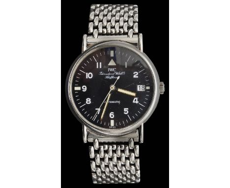 A Gentleman's IWC pilots automatic wristwatchwith black dial, Arabic numerals, luminous hands and quarter luminous markers an