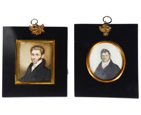 British School, two early 19th century portrait miniatures of Regency gentlemenwatercolour on ivory, one oval the other recta