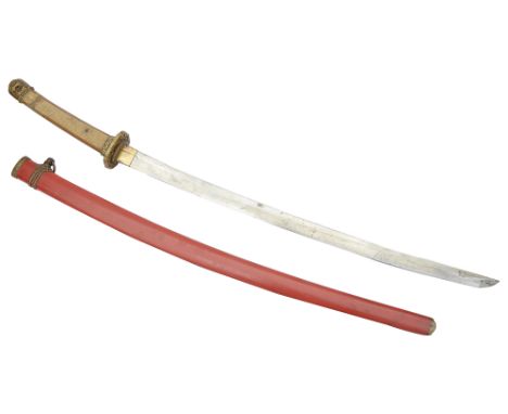 A W.W.II Japanese officers Shin-Gunto katanathe 24" single edge blade with wavy hammon, gilt brass tsuba and shagreen handle,