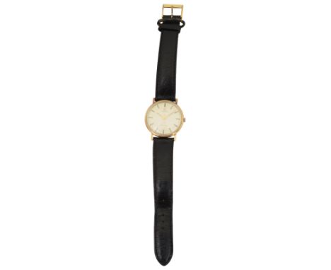 An Omega Gentleman's 9ct gold automatic wristwatchwith silvered dial, baton numerals, sweep seconds, replacement crown, 17 je