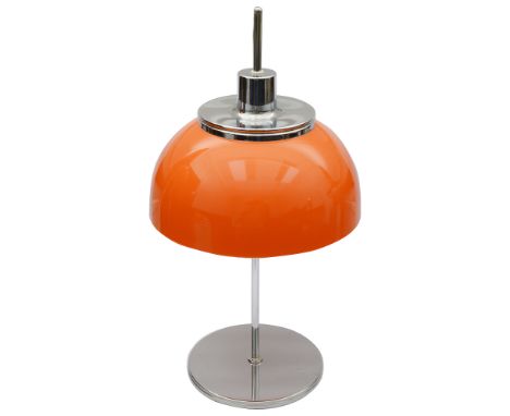 A mid 20th Century Harvey Guzzini retro orange 'Faro' table lamp c.1970the mushroom shaped plastic shade with two lamps hangi