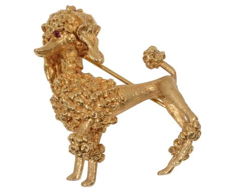 An 18ct gold poodle broochhallmarked on the back leg, realistically modelled and with ruby eyesweight approx 21gCondition: In