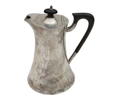 A George V Art Nouveau silver hot water jugSheffield, 1913 by Mappin &amp; Webbof trumpet form, fitted with an ebonised whipl