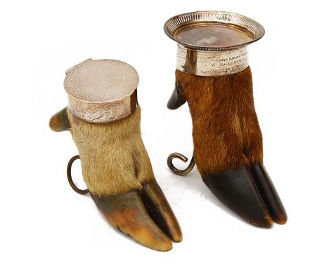 Taxidermy. A George V silver mounted red deer slot inkwell and another silver mounted slotfirst Chester, 1924 by grey &amp; C