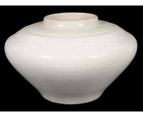 A Keith Murray for Wedgwood Moonstone vase shape 3820 of ovoid form, matt white glaze, printed marks and facsimile signatureh