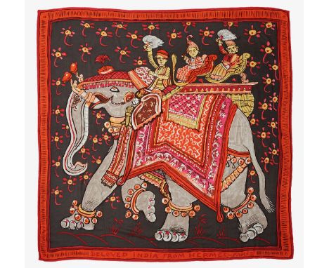 An Hermes silk and cashmere shawl 'Beloved India from Hermes Paris'designed by Philippe Dumas 2009, depicting figures riding 