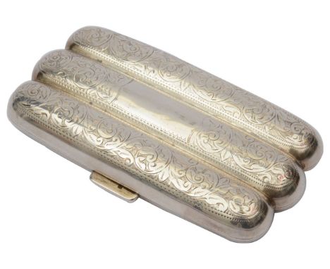 An Edwardian silver cigar caseBirmingham, 1902 by Minshull &amp; Latimerof rectangular lobed three division form, all over fo