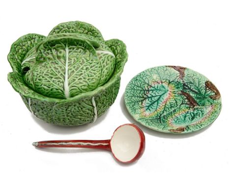 A Portuguese Faiancas Belo pottery majolica cabbage leaf tureen and coverimpressed 289/4 Faiancas Belo Portugal, accompanied 