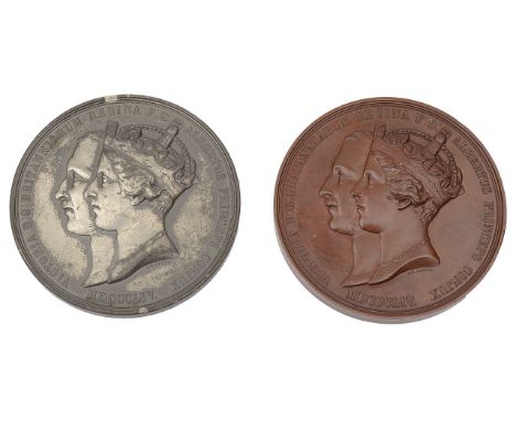 The opening of the Crystal Palace Sydenham, 1854 by GG Adams copper and and white metal medals both conjoined heads of Queen 