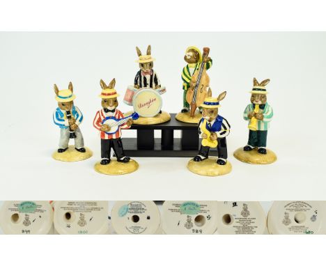 Royal Doulton - Special Ltd and Numbered Edition Hand Painted Bunnykins ' Jazz Band ' Collection - Set of Six Figures. Includ