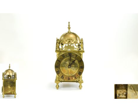 French Late 19th Century 8 Day Brass Timepiece. In the style of a late 17th century traditional English lantern clock, circa 