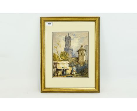 R. ( Rubens ) Santoro - Italian. A Lady Carrying Water Jugs Approaching a Water Outlet Near a Castle & A Fortified Tower - Wa