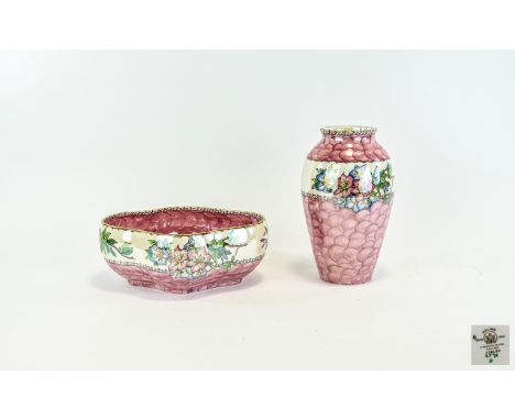 Maling Lustreware In Azalea Pattern. Two items in total to include decorative bbowl and matching vase. Each in Azalea pattern