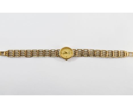 Rotary - Quartz Ladies 9ct Gold Case Wrist Watch, with Attached Integral 9ct Gold Bracelet. Fully Hallmarked for Birmingham 1