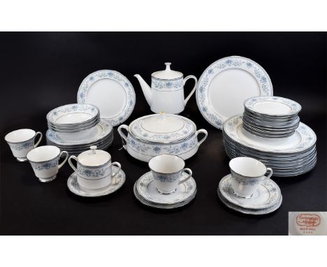 Noritake 'Blue Hill' Part Dinner Service to include 10 dinner plates, 8 dessert plates, cups, saucers and sideplates , 4 soup