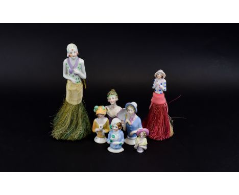 A Collection Of 1920's And 1930's Ceramic Half Boudoir Dolls Seven in total, all in good condition, two with attached brushes