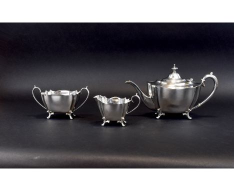 Plated Tea Service Late 19th century EPNS footed teapot, milk jug and sugar bowl. Elegant fluted lines, marked EPNS to base, 