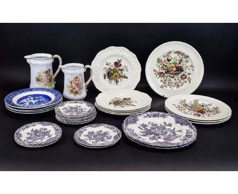 A Mixed Collection Of Ceramics Over 20 items in total to include, 4 Meakin Old Willow pattern soup plates, Bristol Crown Duca